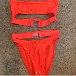 Neon high rise buckle bikini